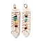 7 Chakra Gemstone Big Pointed Pendants, Bullet Shape Charms with Glass and Golden Plated Brass Wire Wrapped, White, 58.5x11.5x14mm, Hole: 5x4.5mm