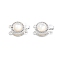 Brass Micro Pave Clear Cubic Zirconia Box Clasps, with Resin, Flat Round, 2-Strand, 4-Hole, Silver, 10x16x7mm, Hole: 1~1.2mm