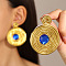 Flat Round Alloy Rhinestone Stud Earrings, Golden, 50mm