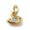 Brass Micro Pave Clear Cubic Zirconia Pendants, Eye Charms, Long-Lasting Plated, Rack Plating, Lead Free & Cadmium Free, with Jump Ring, Real 18K Gold Plated, 6.5x7.5x2mm, Hole: 3.5mm