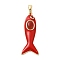 Natural Carnelian(Dyed & Heated) Pendants, Brass Micro Pave Cubic Zirconia and Enamel Fish Charms, Real 18K Gold Plated, Cadmium Free & Lead Free, Rack Plating, Long-Lasting Plated, Red, 39x15.5x6.5~7.5mm, Hole: 6.5~7x4mm