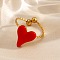 304 Stainless Steel Cuff Rings, Heart, with Enamel, Golden, 14x12mm