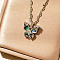 Fashionable Brass Pave Clear Cubic Zirconia Butterfly Pendant Necklaces, with Paua Shell, Silver, 15.75 inch(40cm)