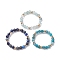Natural Lapis Lazuli/Apatite with Glass Braided Beaded Finger Rings, Mixed Color, Inner Diameter: 17.1~19.5mm, 3pcs/set