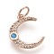Brass Micro Pave Cubic Zirconia Pendants, with Opal, Lead Free & Cadmium Free & Nickel Free, Moon, Colorful, Rose Gold, 16.5x13x2mm, Hole: 3.5mm