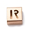 Ion Plating(IP) 304 Stainless Steel Square Slide Charms, Rose Gold, Letter R, 9x8x4mm, Hole: 3.5x8.5mm