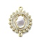Hamsa Hand Connector Charms, Real 16K Gold Plated Brass Micro Pave Cubic Zirconia Links, with Shell, Round, 25x19x2mm, Hole: 1.4mm