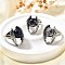 Natural Sodalite Wings Adjustable Rings, Antique Silver Brass Ring, Rack Plating, Lead Free & Cadmium Free, US Size 7 1/4(17.5mm)