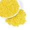 Transparent Glass Seed Beads, Glazing Style, Round, Yellow, 6mm, Hole: 1.2mm, about 1500pcs/pound