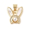 Brass & Shell & Clear Cubic Zirconia Pendants, with ABS Plastic Pearl, Rabbit Head, Real 18K Gold Plated, 15.5x14x5.5mm, Hole: 3.5x4mm
