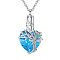 Heart with Tree of Life Glass Urn Pendant Necklaces, Stainless Steel Chain Necklaces, Light Sky Blue, 21.65 inch(55cm)