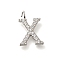 304 Stainless Steel Micro Pave Cubic Zirconia Pendants, Letter A~Z Charms, Letter X, 12.5x8.5x2mm, Hole: 2mm