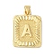 Rack Plating Brass Pendants, Long-Lasting Plated, Lead Free & Cadmium Free, Square with Letter Charms, Letter A, 24x17x2.5mm, Hole: 4x3.5mm