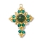 Natural Malaysia Jade(Dyed) & Glass & Brass Beaded Pendants, Cross Charms, Golden, Dark Green, 33x26x8mm, Hole: 2.8mm
