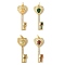 Rack Plating Brass Micro Pave Cubic Zirconia Pendants, with Glass Crystal, Long-Lasting Plated, Lead Free & Cadmium Free, with Jump Ring, Key, Mixed Color, 32x12x4.5mm, Hole: 3mm