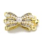 Brass Micro Pave Cubic Zirconia Box Clasps, with Plastic Pearl, Bowknot, 3-Strand, 6-Hole, Lavender, 12.5x23.5x9.5mm, Hole: 1.2mm