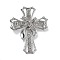 Cross Alloy Rhinestone Brooch Pins, Platinum, 64x52mm