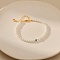 Elegant Brass Imitation Pearl Round Beaded Bracelets for Women, Evil Eye, Real 18K Gold Plated, White, Inner Diameter: 6-1/2 inch(16.5cm)