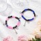 2Pcs 2 Colors 304 Stainless Steel Charms Bracelets, Baking Painted Imitation Jade Glass Round Beads Stretch Bracelets for Women, Guitar & Star, Mixed Color, Inner Diameter: 2-1/8 inch(5.5cm)