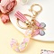 Resin & Acrylic & Faux Suede Tassel Keychain, with Alloy Clasp and Iron Rings, Letter J, 10cm