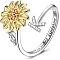 Adjustable Brass Rhinestone Rotating Cuff Rings, Letter & Sunflower, with Word You are My Sunshine, Fidget Spinner Ring for Calming Worry Meditation, Platinum & Light Gold, Letter K, Inner Diameter: 15~20mm