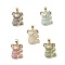 Brass Micro Pave Cubic Zirconia Pendants, Cadmium Free & Lead Free, Real 16K Gold Plated, Bear Charms, Mixed Color, 21x15x4mm, Hole: 5x3mm