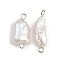 Natural Freshwater Pearl Keshi Pearl Nuggets Connector Charms, with 304 Stainless Steel Double Loops, White, Stainless Steel Color, 20~25x6.5~10x4~6mm, Hole: 1.5~2.5mm