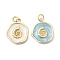 Brass Pendants, with Enamel, with Jump Ring, Golden, Shell Shape, 17.5x15x2.5~3.5mm, Hole: 3.2mm