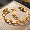 304 Stainless Steel Cuff Bangle & Cuff Rings Sets, Clover, Golden, 8mm, Inner Diameter: 60x52.5mm