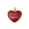 Brass Enamel Pendants, Love You Heart Charms, Real 18K Gold Plated, Rack Plating, Long-Lasting Plated, Cadmium Free & Lead Free, with Jump Rings, Red, 19.5x21.5x3mm, Hole: 4x2.5mm