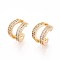 Brass Micro Pave Clear Cubic Zirconia Cuff Earrings, Two-layer C-Shaped, Real 18K Gold Plated, 11.5x12.5x9.5mm