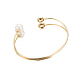 Women's Trendy Brass Double Flat Round Glass and Plastic Pearl Cuff Torque Bangles BJEW-BB16078-4