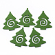 スプレープリント木製カボション  渦の付いたクリスマスツリー  グリーン  60x53.5x2.5mm WOOD-T026-014-1