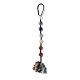 7チャクラハート天然石ペンダント装飾  編み込み糸と宝石チップのタッセル吊り飾り  245mm HJEW-H060-03-1