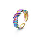 Rainbow Color 304 Stainless Steel Empaistic Open Cuff Rings RJEW-N038-044M-3