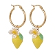 Resin Lemon with ABS Plastic Pearl Flower Dangle Hoop Earrings EJEW-TA00187-1