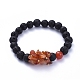 Bracelets extensibles à perles rondes en pierre de lave naturelle BJEW-JB05118-03-1