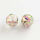 Flower Picture Frosted Transparent Glass Round Beads GFB-R004-14mm-H13-1