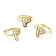 Mixed Color Enamel Initial Letter Adjustable Ring with Clear Cubic Zirconia RJEW-P045-01G-P-1