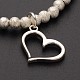 Heart Brass Beaded Stretch Charm Bracelets BJEW-JB01850-2