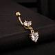 Real 18K Gold Plated Brass Rhinestone Heart Navel Ring Belly Rings AJEW-EE0001-56A-2