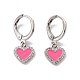 Boucles d'oreilles pendantes en forme de cœur avec zircone cubique transparente et émail rose EJEW-C030-11P-1