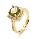 Olive Drab Cubic Zirconia Rectangle Adjustable Ring RJEW-E064-01G-02-1