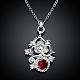 Silver Plated Brass Cubic Zirconia Flower Pendant Necklaces NJEW-BB05134-C-2