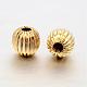 Round Real Gold Plating Brass Corrugated Beads KK-L147-198-5mm-NR-2