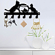 鉄の壁に取り付けられたフックハンガー  6つのフックが付いている装飾的なオーガナイザーラック  バッグ服用キースカーフハンギングホルダー  猫の模様  ガンメタ色  13.5x27cm AJEW-WH0156-110-6