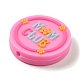 Flat Round with Word Mom Club Silicone Focal Beads SIL-Q025-02B-2
