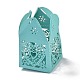 レーザーカット紙は、ハートと花のキャンディーボックスをくり抜く  リボン付きの正方形  結婚式のベビーシャワーパーティーのためのギフト包装を好む  ターコイズ  5x5x7.6cm CON-C001-05-4