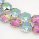 Hexagon Electroplate Full Rainbow Plated Glass Beads Strands EGLA-P015-F07-2