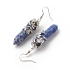 Pendientes colgantes de bala de jaspe azul natural con flor EJEW-G300-02P-13-3